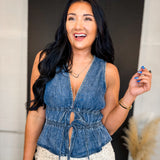 Denim Tie Front Vest - Blue