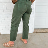 Barrel Leg Low Rise Crop Denim Pants - Dark Olive