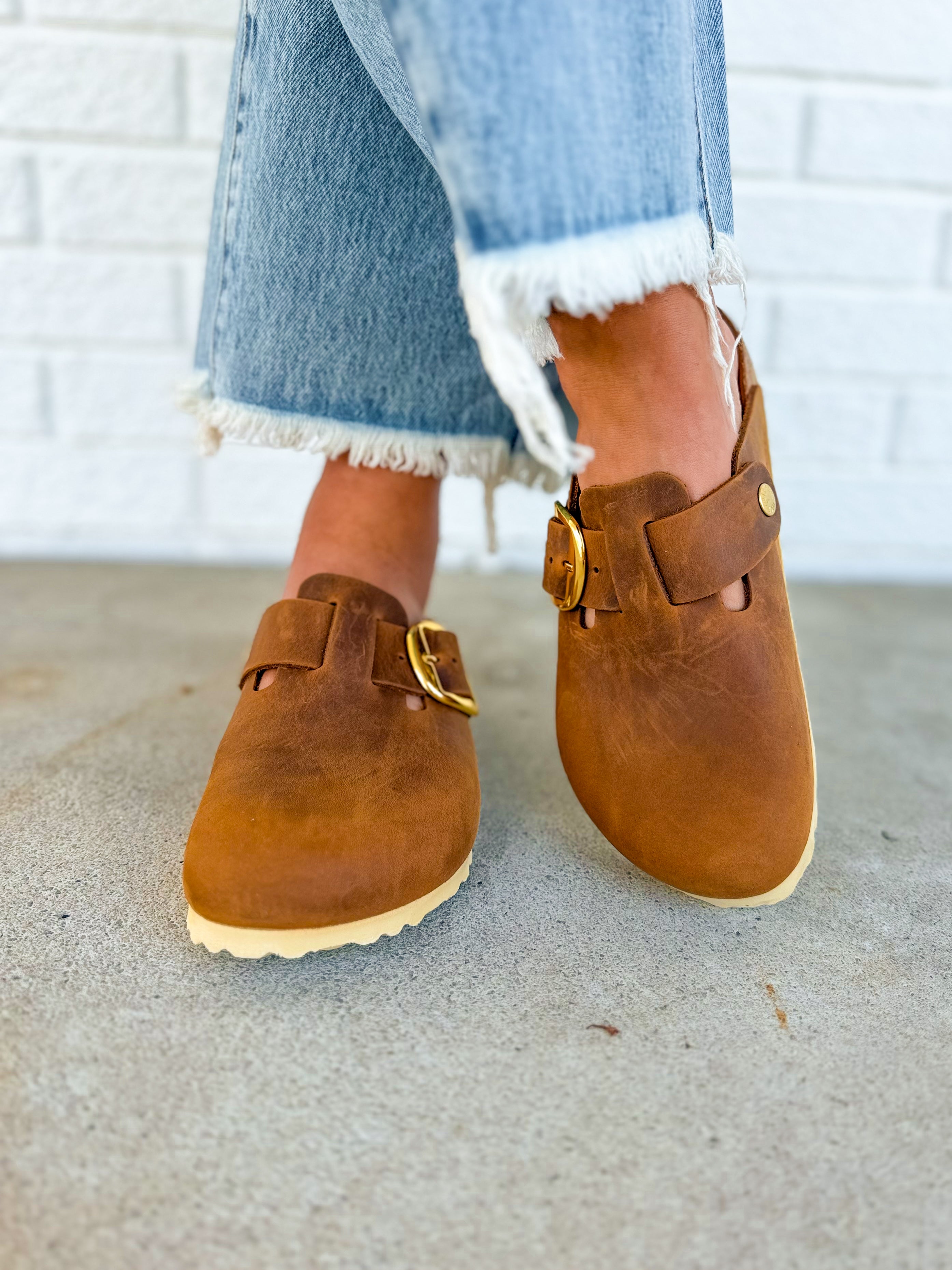 Birkenstock Boston Big Buckle Clog - Cognac - Lace and Grace Boutique