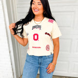 Ohio State Allover Patched Cropped Tee - Oatmeal