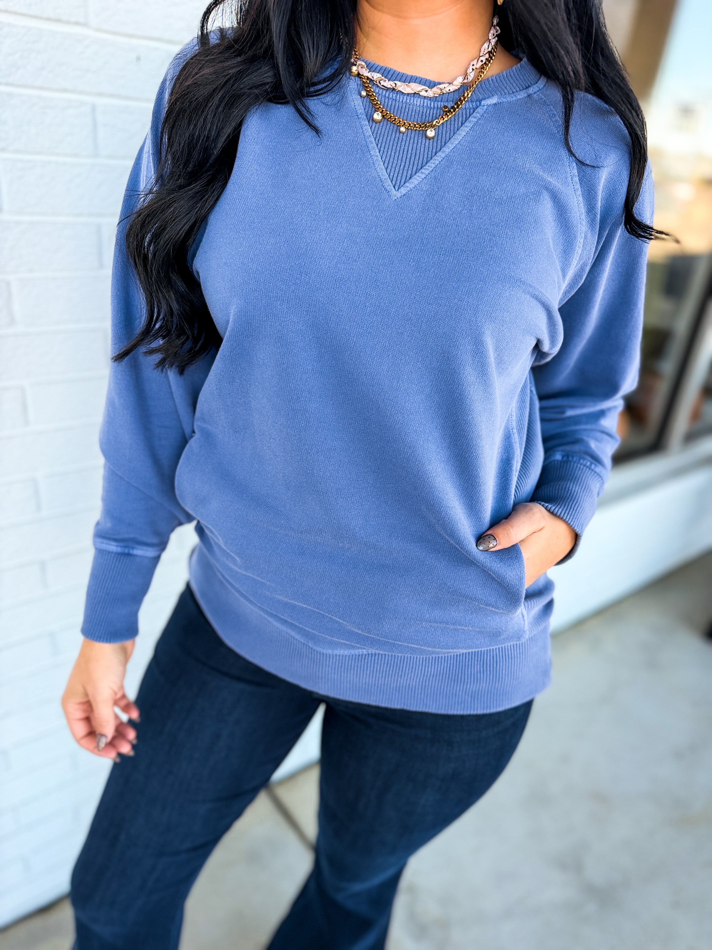 Pigment Dyed French Terry Pullover - Marlin - Lace and Grace Boutique
