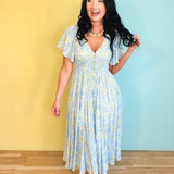 Smocked Waist Button Down Floral Maxi Dress - Cornflower - Lace and Grace Boutique