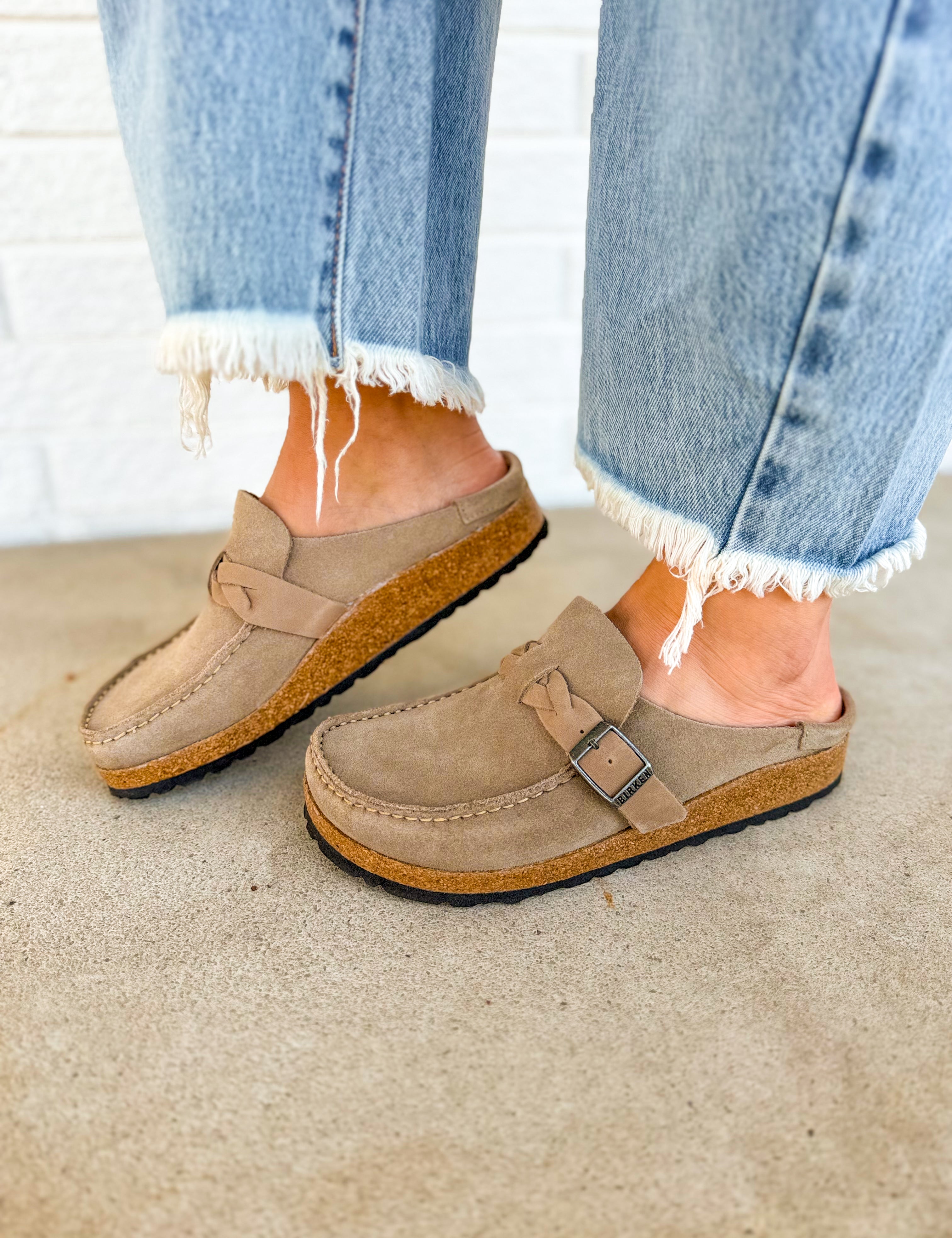 Birkenstock Buckley Braided Suede Leather Clog - Taupe - Lace and Grace Boutique