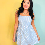 Polka Dot Pleated Mini Dress - Sky/White - Lace and Grace Boutique