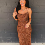 Leopard Print Criss Cross Maxi Dress - Mocha Mousse - Lace and Grace Boutique
