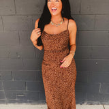 Leopard Print Criss Cross Maxi Dress - Mocha Mousse - Lace and Grace Boutique