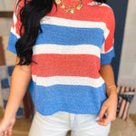Striped Color Block Crop Blouse - Red/White/Blue - Lace and Grace Boutique