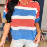Striped Color Block Crop Blouse - Red/White/Blue - Lace and Grace Boutique