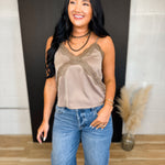 Satin Lace Trim Camisole Tank Top - Mushroom - Lace and Grace Boutique