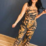 Floral Print Tied Back Tube Top - Black Multi