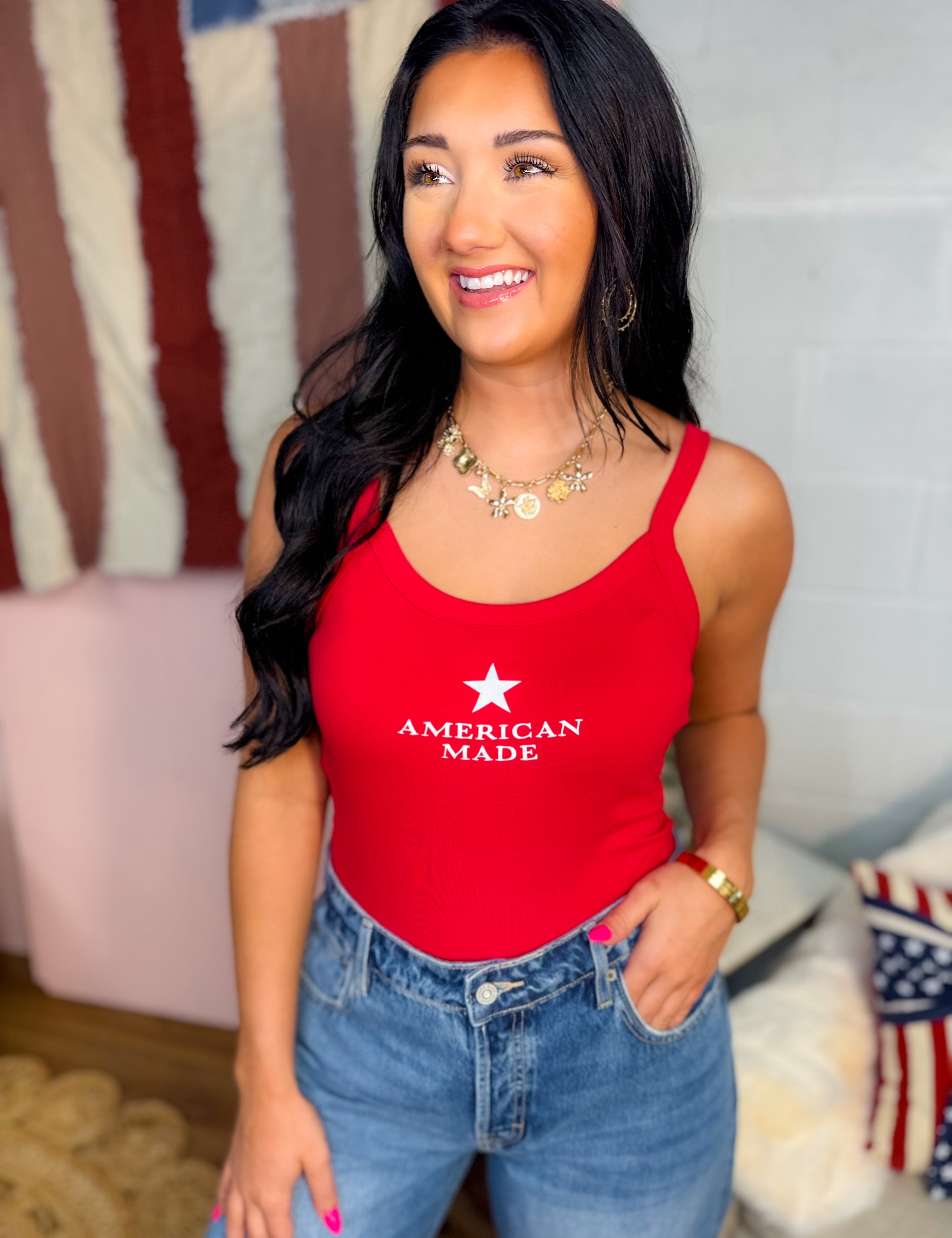 American Made Graphic Tank Top - Red - Lace and Grace Boutique