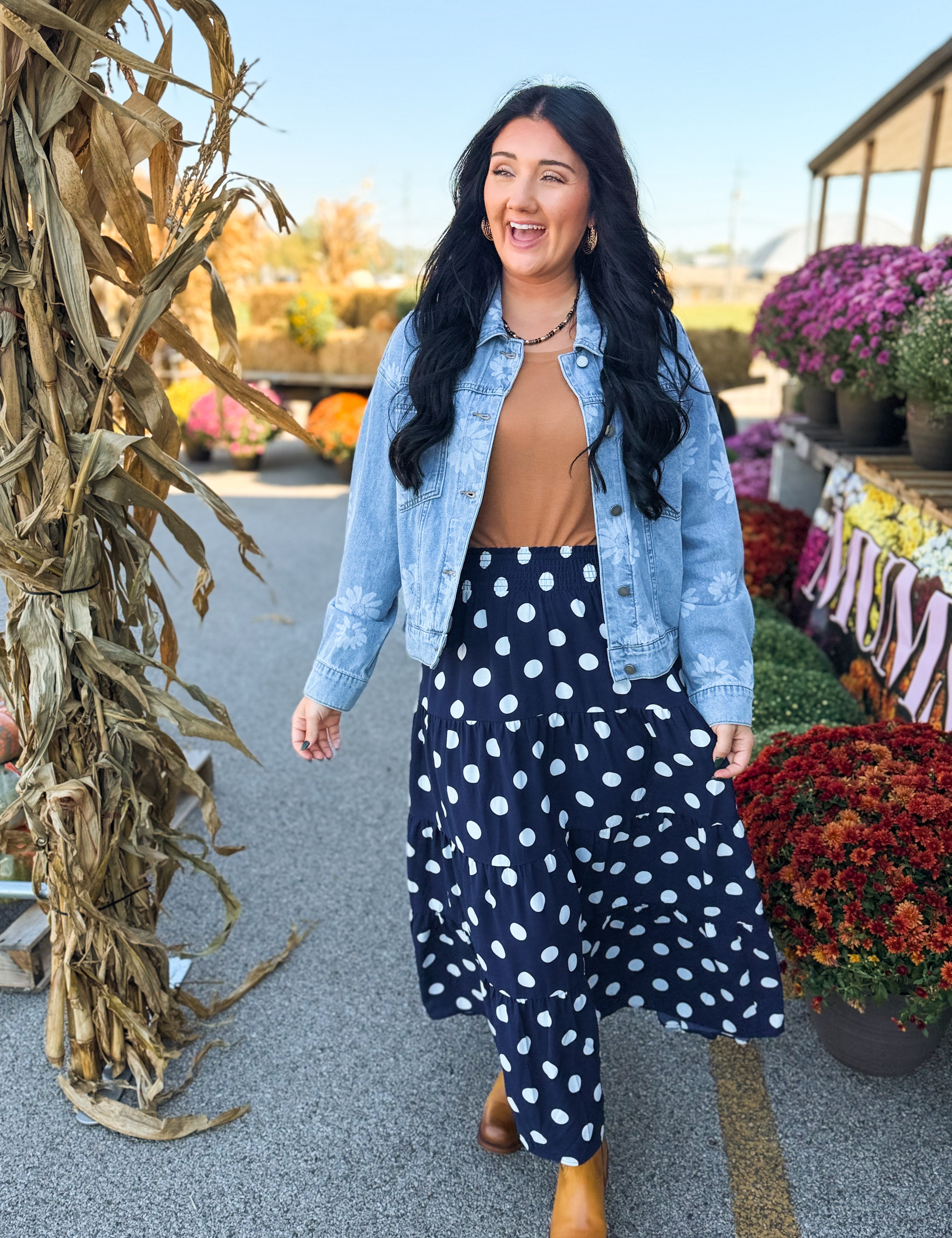 Tiered Polka Dot Maxi Skirt - Navy/White - Lace and Grace Boutique