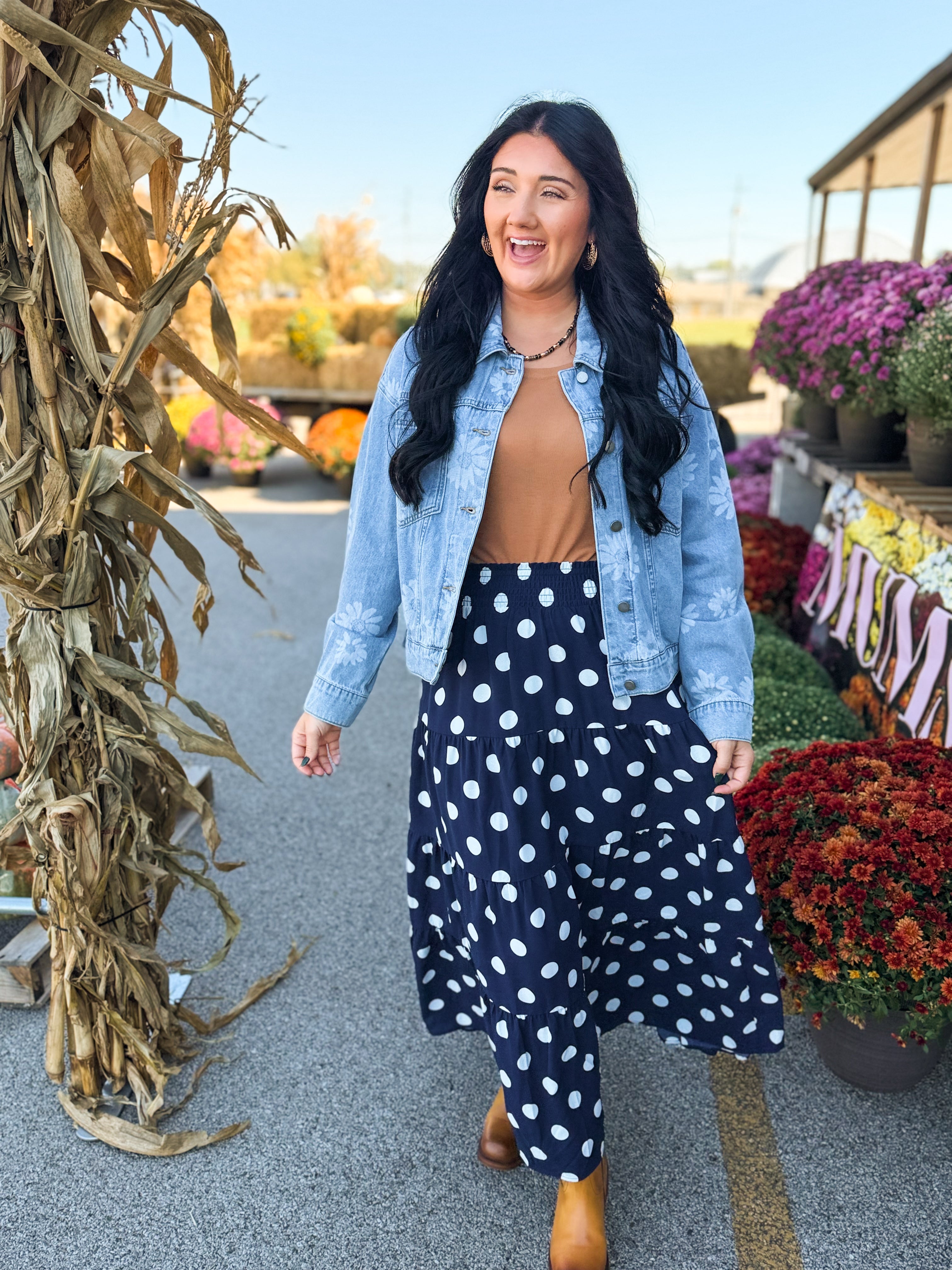 Tiered Polka Dot Maxi Skirt - Navy/White - Lace and Grace Boutique