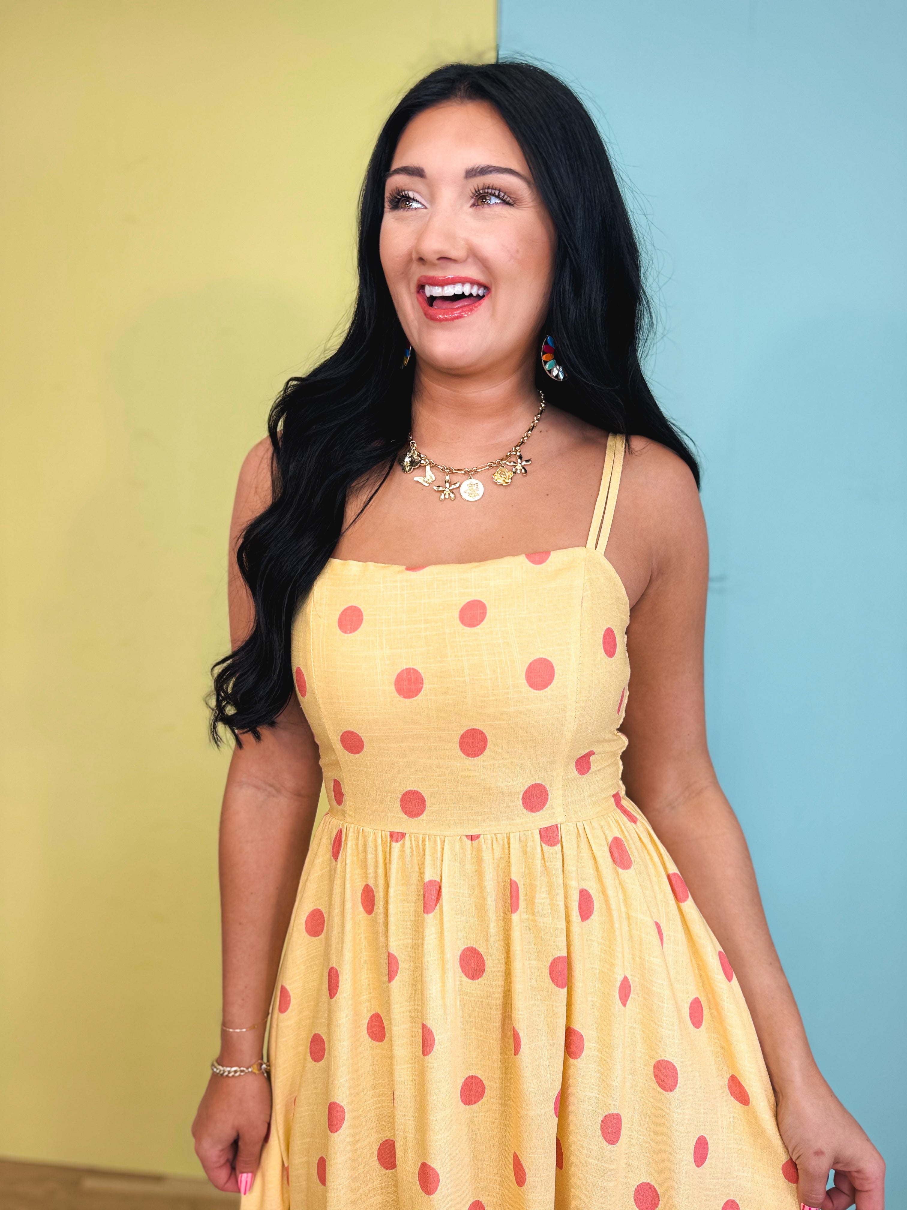 Polka Dot Woven Midi Dress - Light Yellow - Lace and Grace Boutique