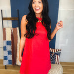 Side Button Detail Mini Dress - Red - Lace and Grace Boutique
