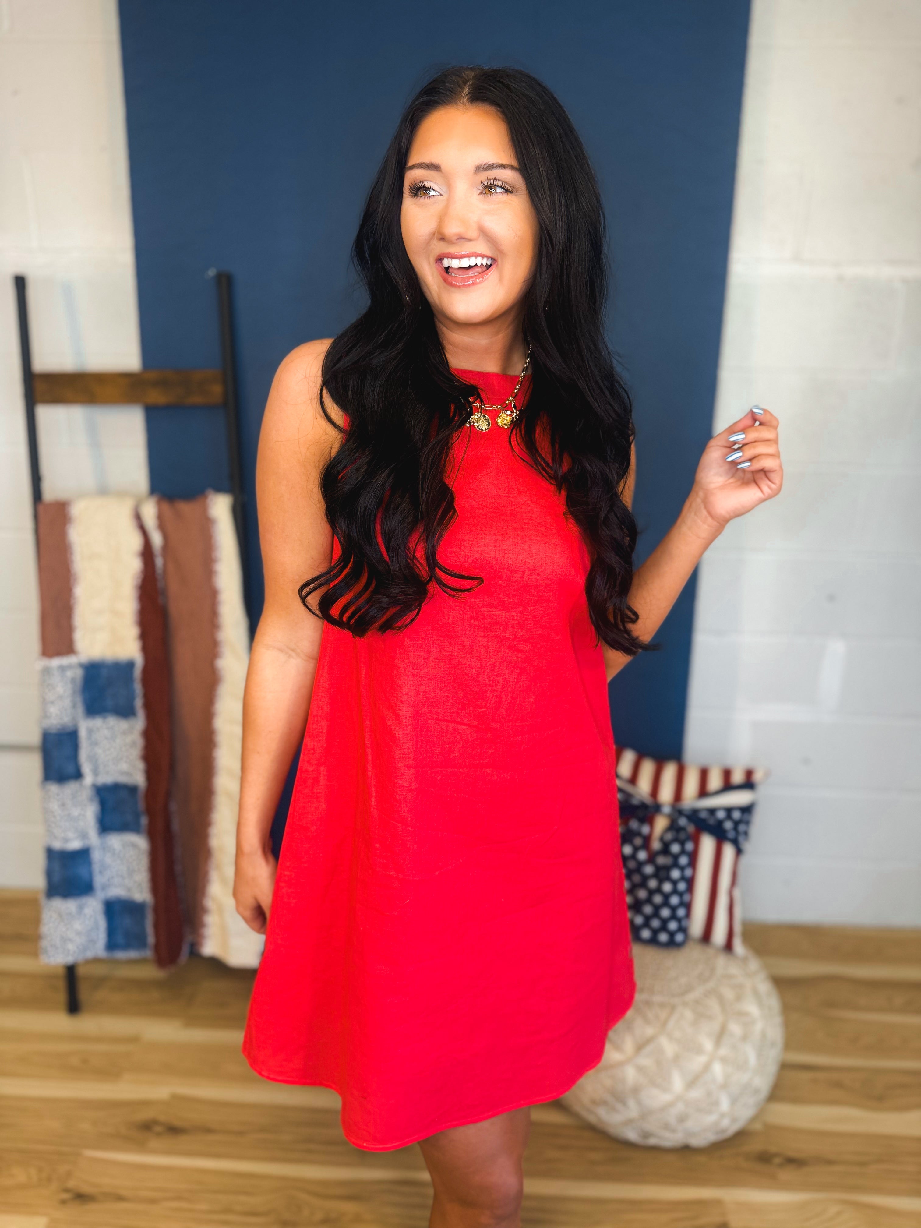 Side Button Detail Mini Dress - Red - Lace and Grace Boutique