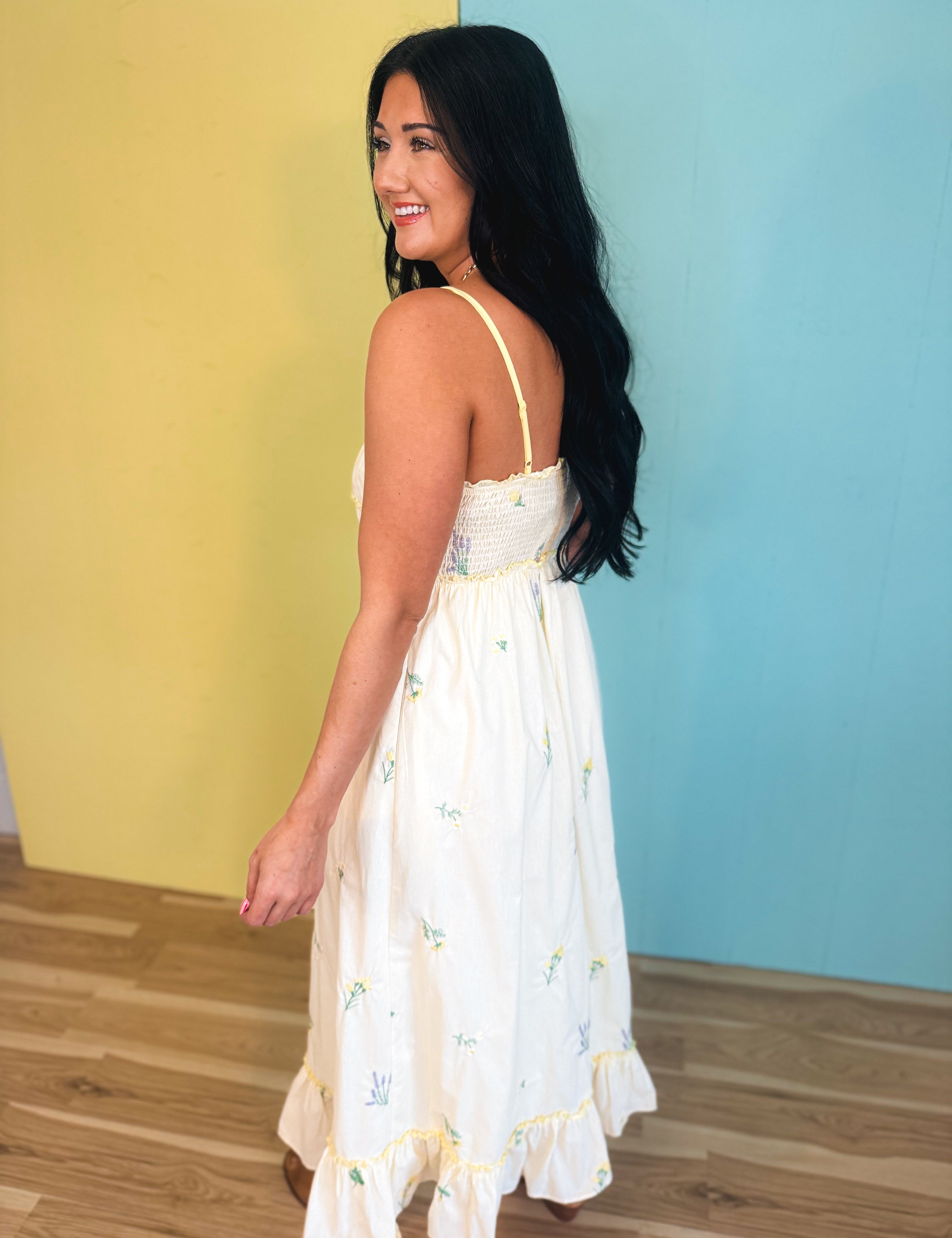 Triple Bow Floral Midi Dress - Butter - Lace and Grace Boutique