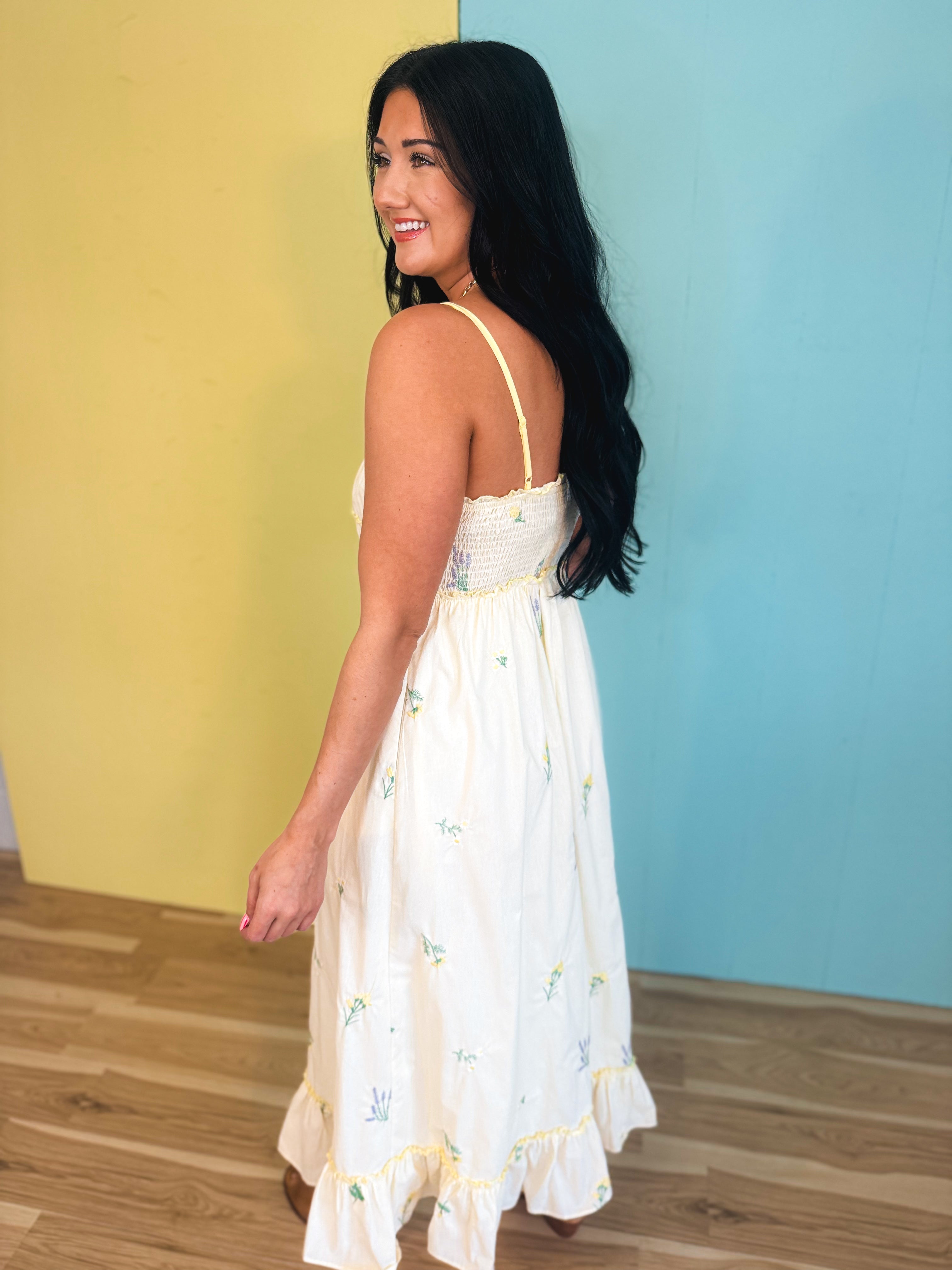 Triple Bow Floral Midi Dress - Butter - Lace and Grace Boutique