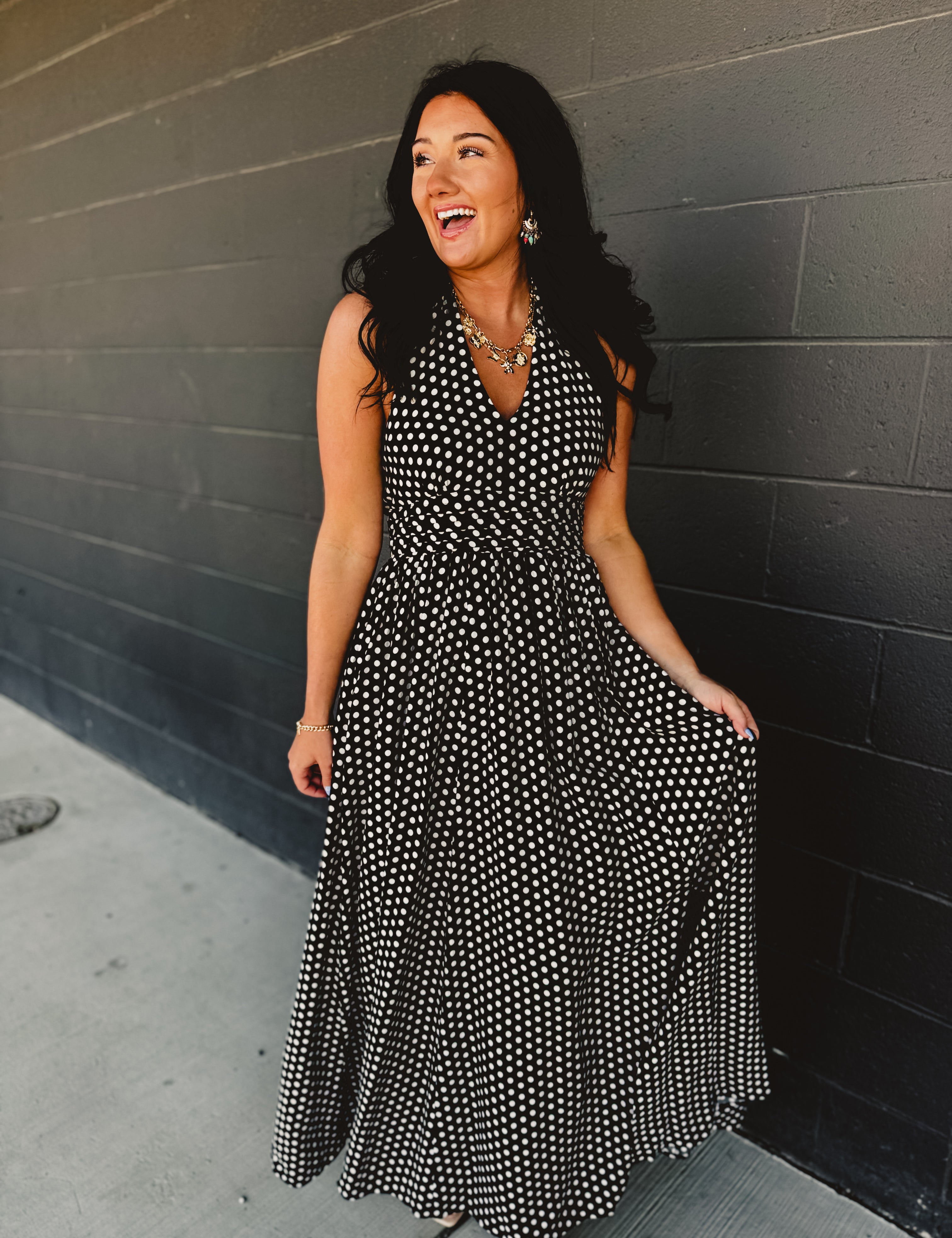 Polka Dot Halter Dress - Black - Lace and Grace Boutique