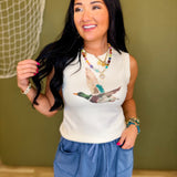 Mallard Duck Printed Sweater Tank Top - Ivory - Lace and Grace Boutique