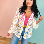 POL Floral Crochet Open Knit Cardigan - White - Lace and Grace Boutique