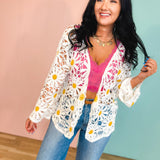 POL Floral Crochet Open Knit Cardigan - White - Lace and Grace Boutique