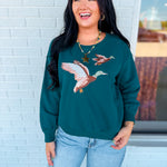 Embroidered Duck Pullover Top - Heritage Green - Lace and Grace Boutique
