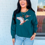 Embroidered Duck Pullover Top - Heritage Green - Lace and Grace Boutique
