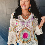 POL Granny Circle Scalloped Edge Crochet Top - Cream/Sage - Lace and Grace Boutique