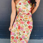 One Shoulder Asymmetrical Pleated Maxi Dress - Garden Multi - Lace and Grace Boutique