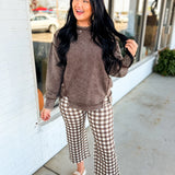 Acid Wash Ribbed Pullover Top - Chocolate