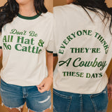 All Hat No Cattle Ringer Tee - Natural/Forest Green