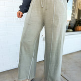 Pigment Wash French Terry Wide Leg Pants - Ash Mocha - Lace and Grace Boutique