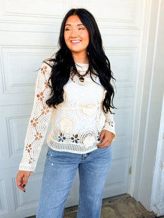Floral Crochet Open Knit Top - Natural - Lace and Grace Boutique