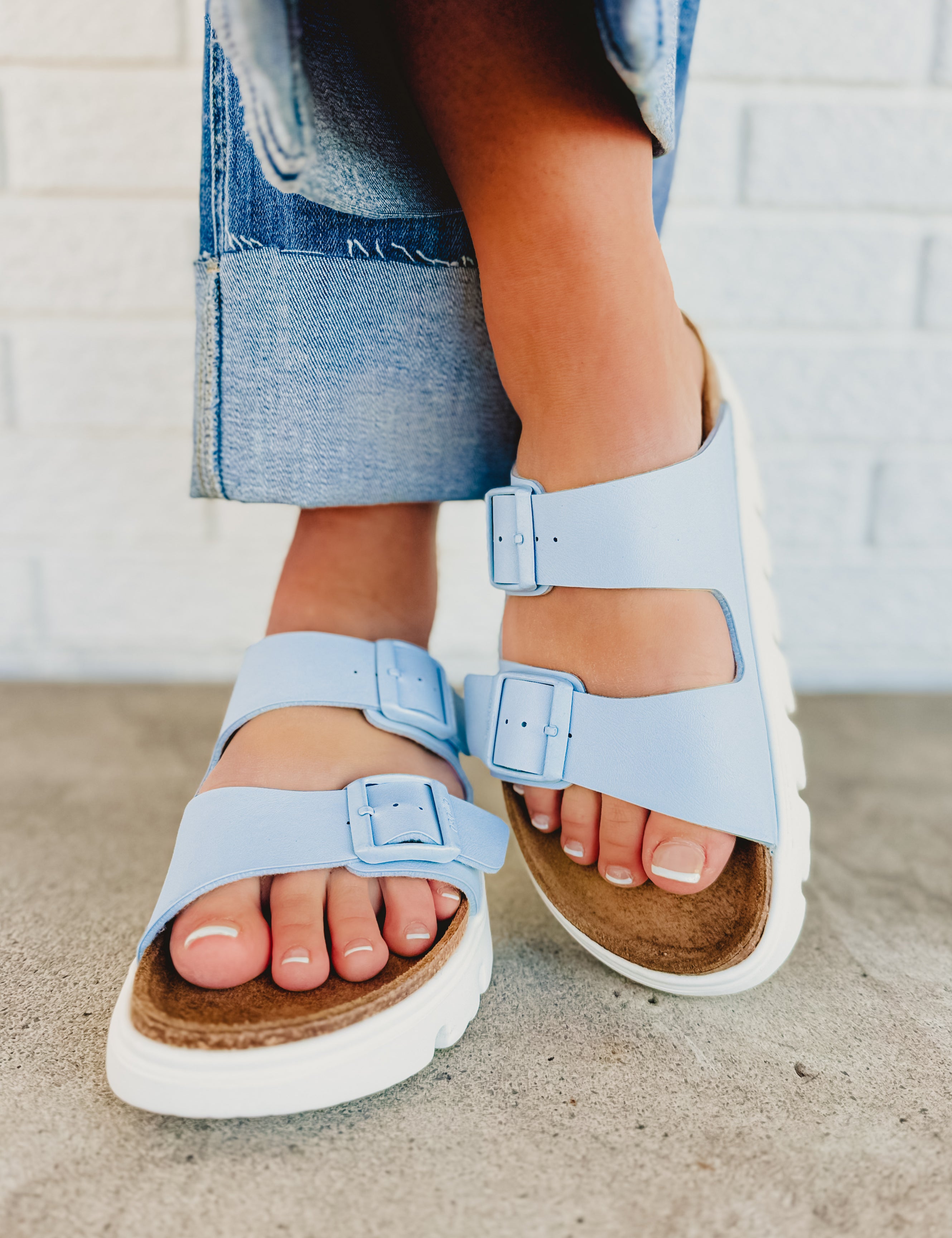 Birkenstock Arizona Pap Chunky Birko-Flor Sandal - Baby Blue - Lace and Grace Boutique