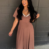 Flutter Sleeve Polka Dot Midi Dress - Latte