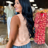 Striped Cotton Knit Tank Top - Coral - Lace and Grace Boutique
