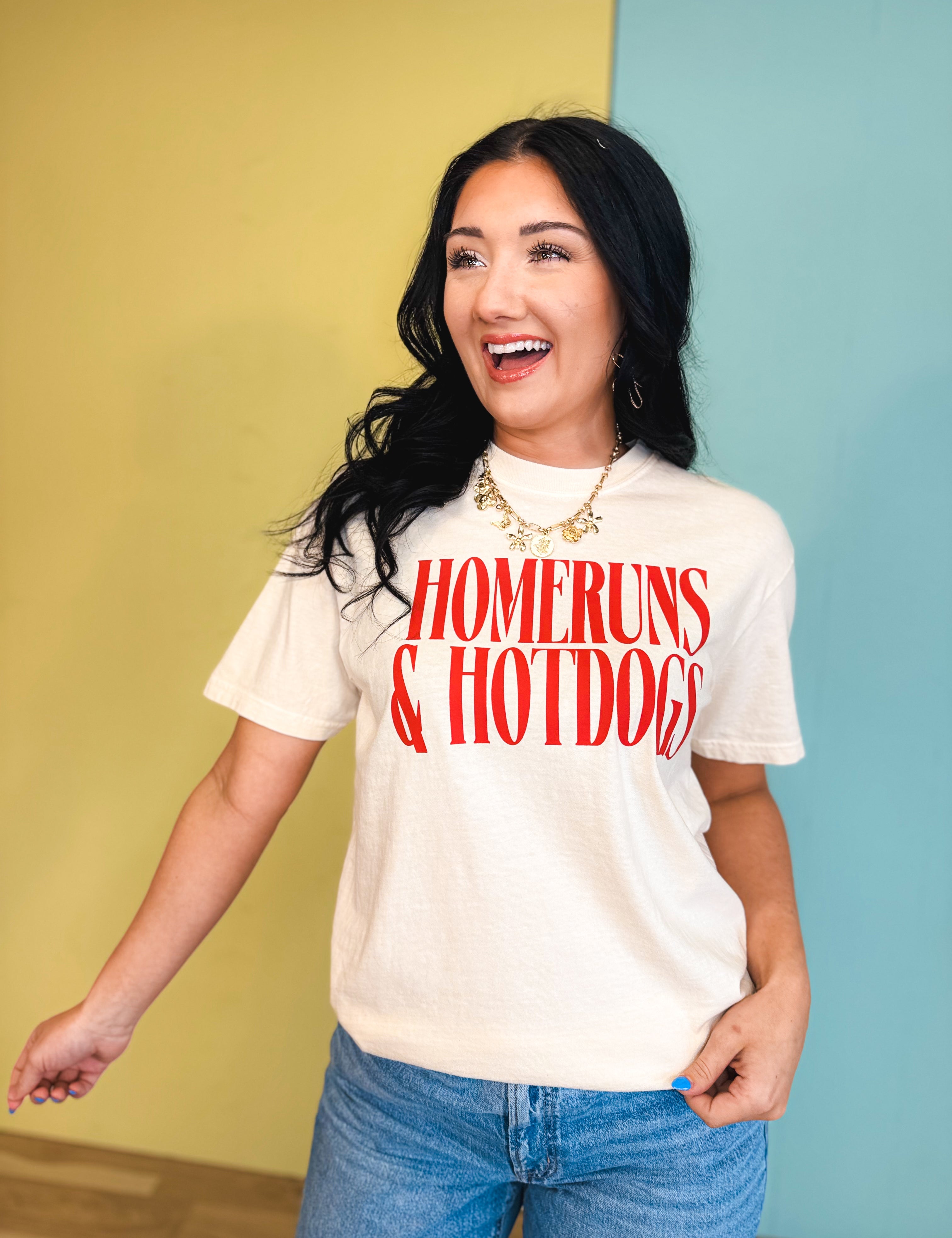 Home Runs & Hot Dogs Graphic Tee - Ivory - Lace and Grace Boutique