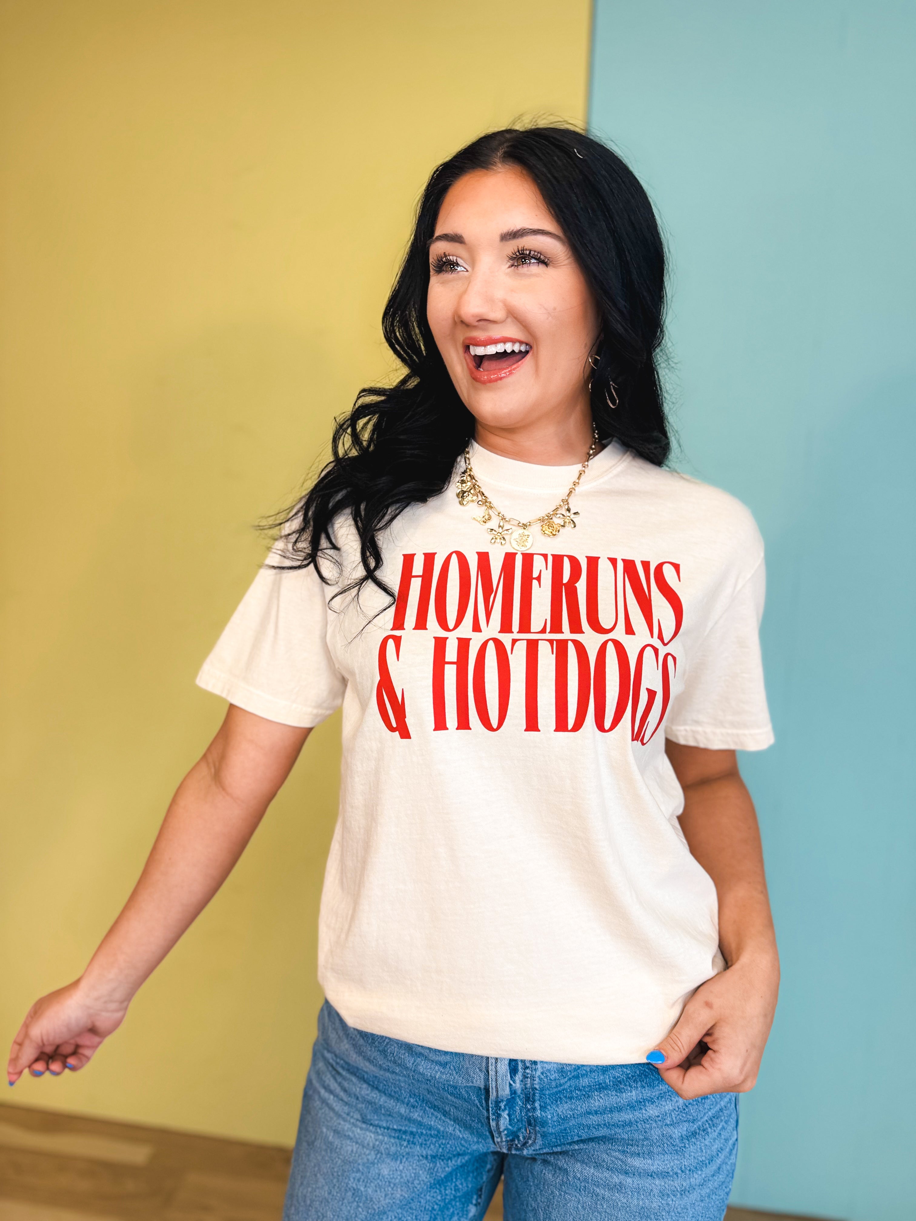Home Runs & Hot Dogs Graphic Tee - Ivory - Lace and Grace Boutique