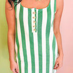 Striped Cotton Mini Tank Dress - Green/White - Lace and Grace Boutique