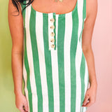 Striped Cotton Mini Tank Dress - Green/White - Lace and Grace Boutique