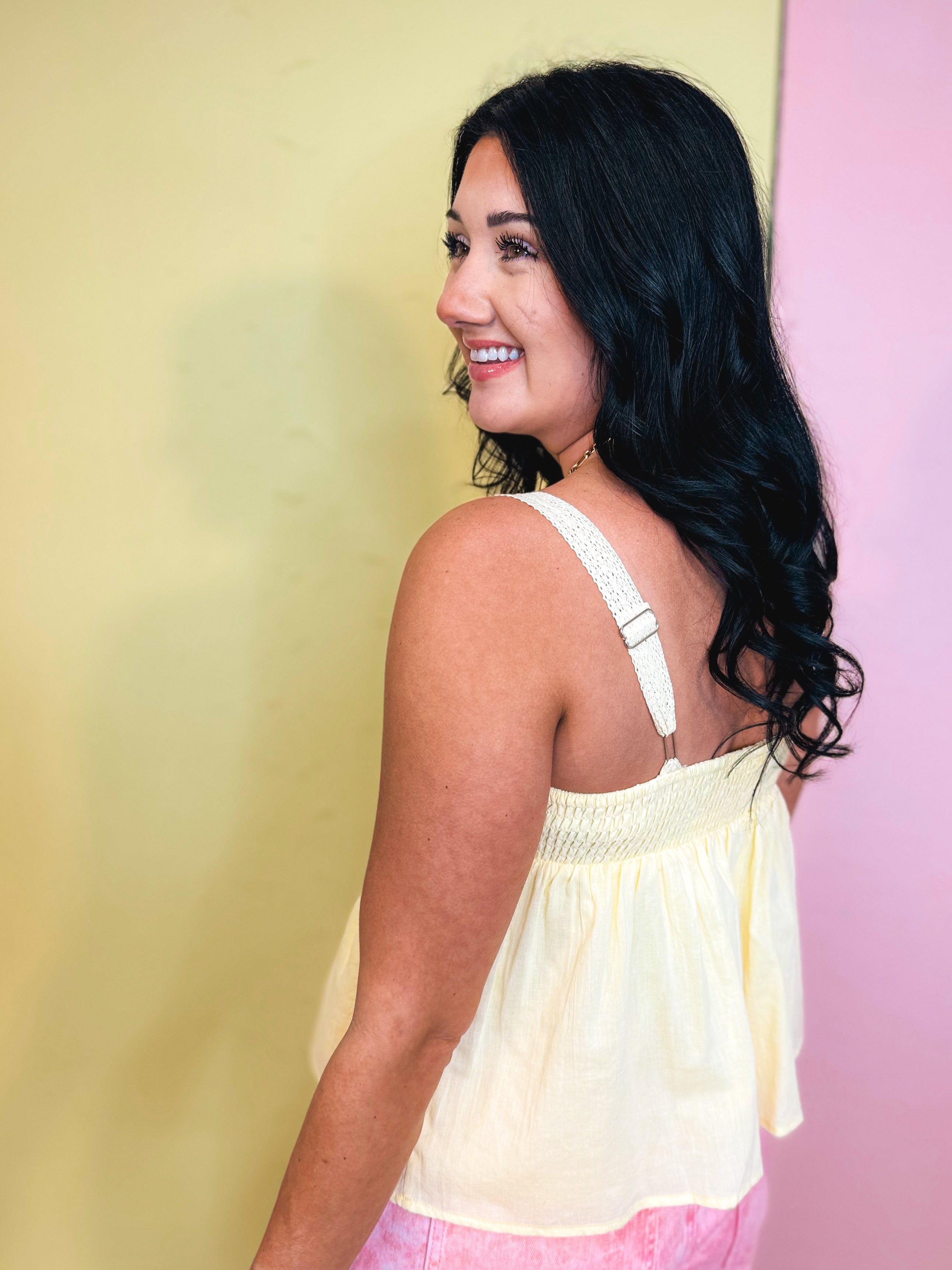 Pintuck Pleated Tank - Lemon Water - Lace and Grace Boutique