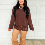Pastel Polka Dot Cropped Wide Leg Jean - Mocha Multi - Lace and Grace Boutique