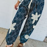 POL Pleat Detail Floral Patchwork Cargo Pants - Indigo Paisley - Lace and Grace Boutique