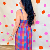Multicolor Plaid Midi Dress - Navy Combo
