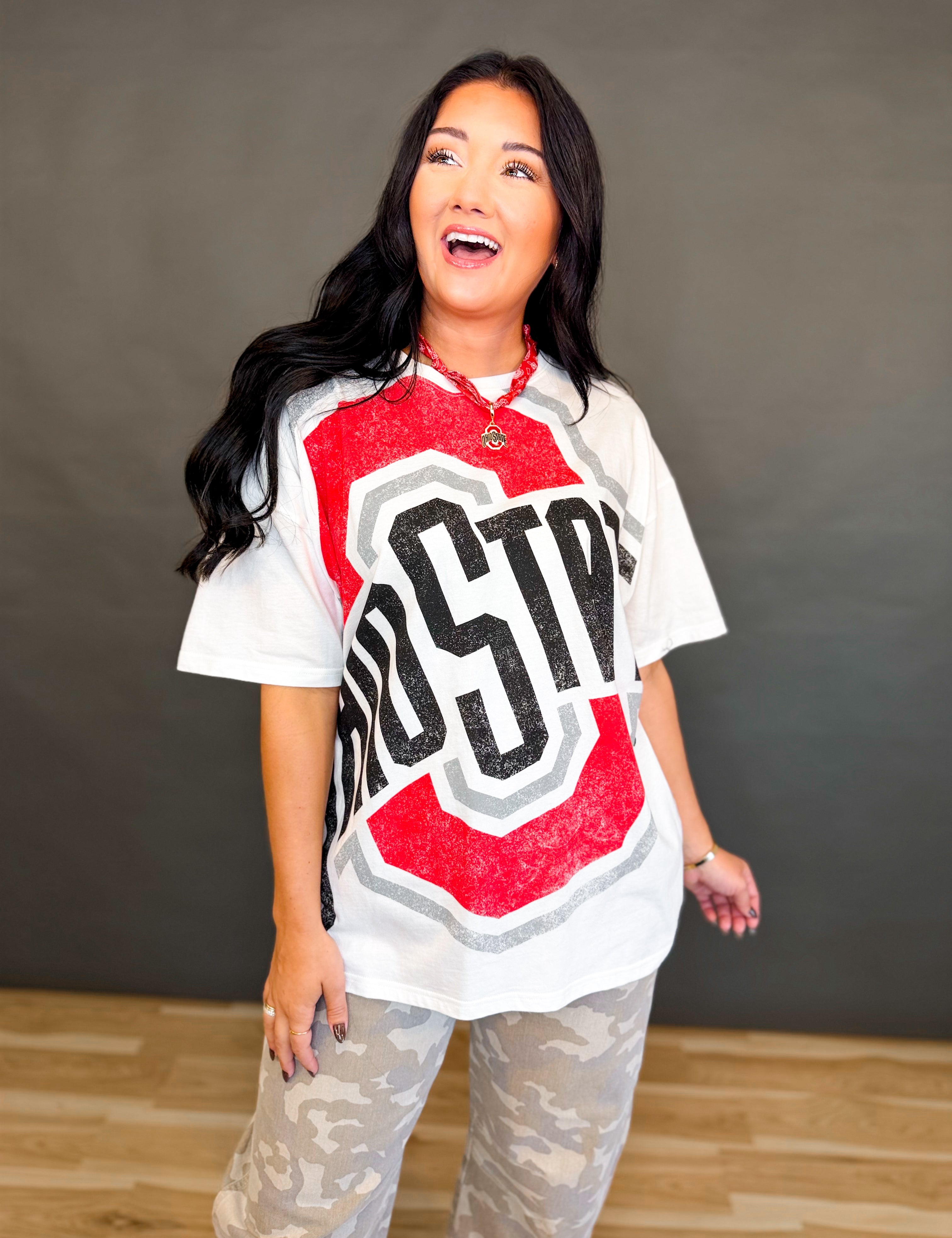 Ohio State Logo Oversized Tee - White - Lace and Grace Boutique