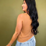 Lightweight Round Neck Knit Tank Top - Camel