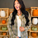 Plaid Button Up Flannel Shirt - Olive - Lace and Grace Boutique