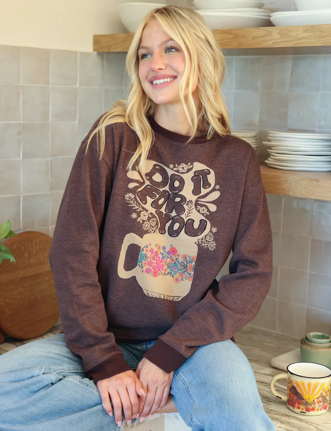 Natural Life Comfy Pocket Sweatshirt - Do it For You Brown - Lace and Grace Boutique