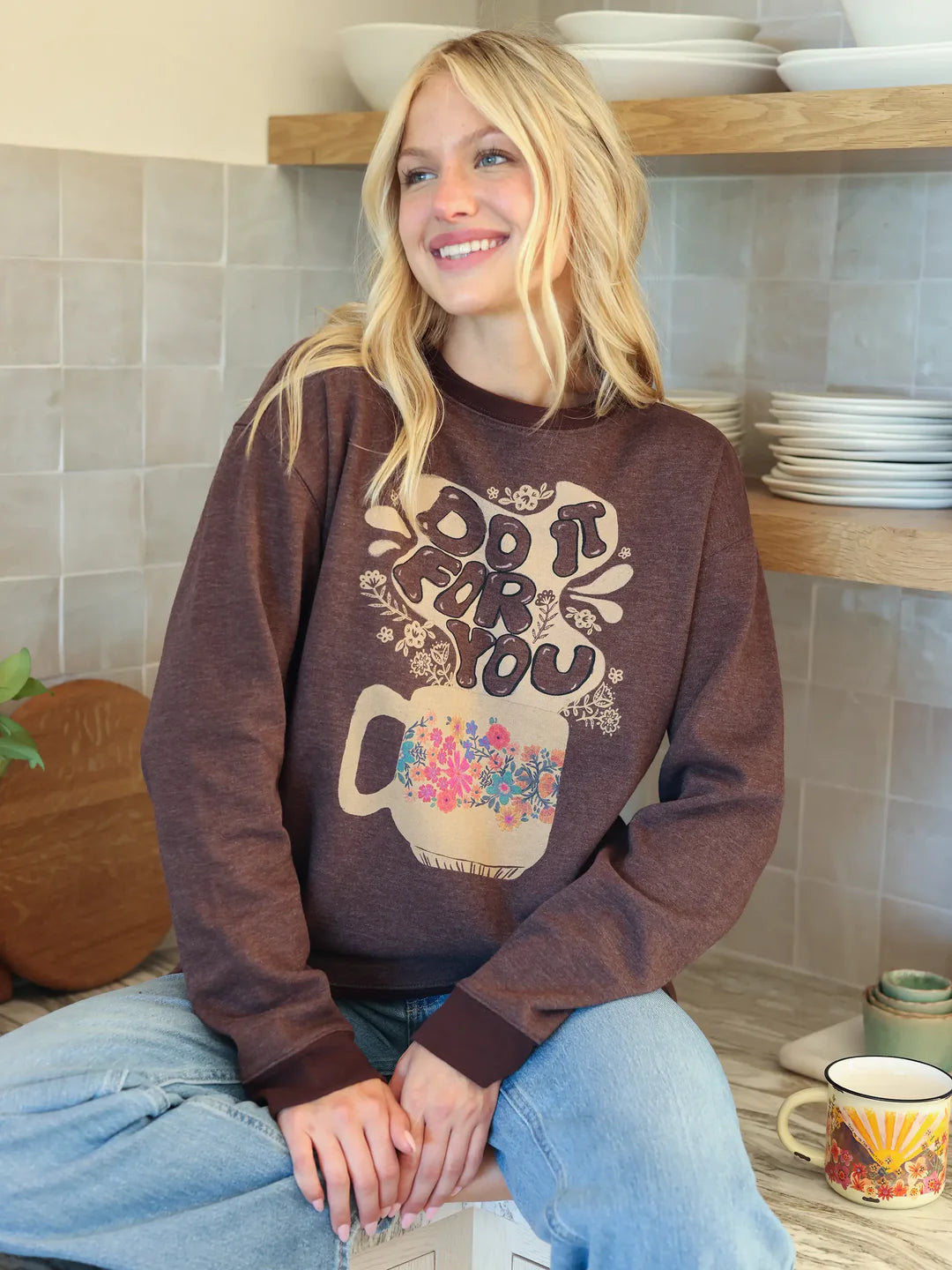 Natural Life Comfy Pocket Sweatshirt - Do it For You Brown - Lace and Grace Boutique